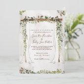Boho Rustic Wood & Greenery Arch Canopy Wedding Kaart (Staand voorkant)