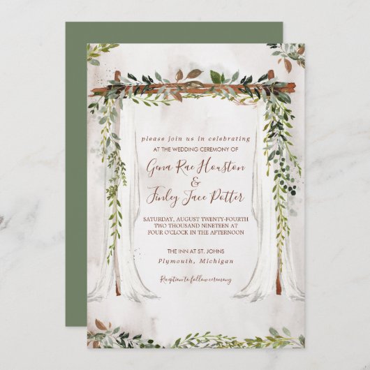 Boho Rustic Wood & Greenery Arch Canopy Wedding Kaart (Voorkant / Achterkant)