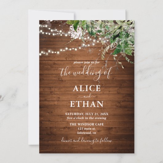 Boho Rustic Wood Greenery Wedding Invitation Kaart (Voorkant)