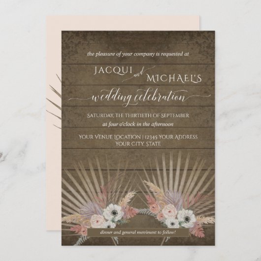 BOHO Rustic Wood Pampas Grass Tropical Palm Floral Kaart (Voorkant / Achterkant)