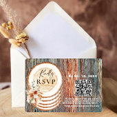 Boho Rustic Wood Slice RSVP Card with QR Code Kaartje