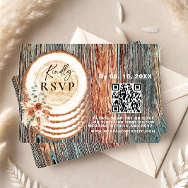 Boho Rustic Wood Slice RSVP Card with QR Code Kaartje