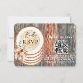 Boho Rustic Wood Slice RSVP Card with QR Code Kaartje (Voorkant)