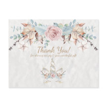 Boho Rustic Woodland Bloem Unicorn Bedankt