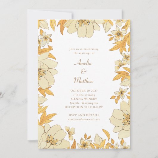 Boho Rustic Yellow Floral Border Wedding Kaart (Voorkant)