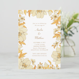Boho Rustic Yellow Floral Border Wedding Kaart