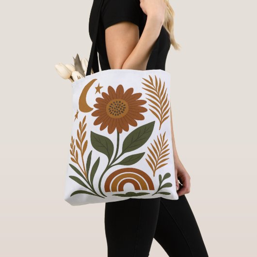 Boho Rustic Zonnebloem & Regenboog Tote Bag (Dichtbij)