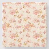 Boho rustiek aards botanisch bloempatroon stenen onderzetter (Voorkant)