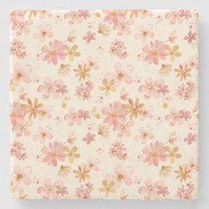 Boho rustiek aards botanisch bloempatroon stenen onderzetter