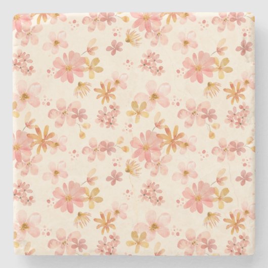 Boho rustiek aards botanisch bloempatroon stenen onderzetter (Voorkant)