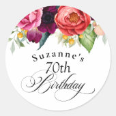 Boho Rustiek Aquarel Bloemen 70e Verjaardagsfeestj Ronde Sticker (Voorkant)