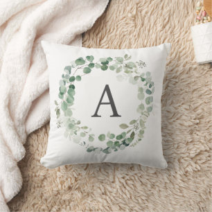 Boho rustiek eucalyptus krans monogram kussen