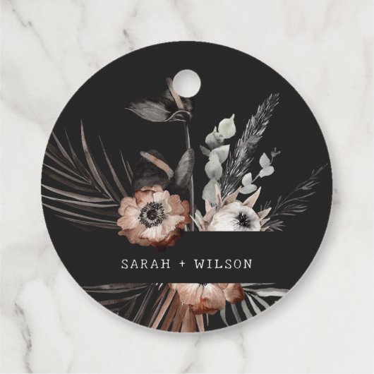 Boho rustiek Gotisch Roest Zwart Botanisch Bruilof Bedankjes Labels (Achterkant)