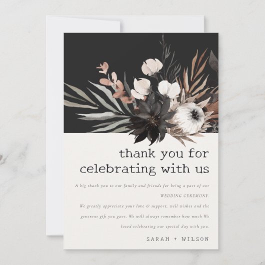 Boho rustiek Gotisch Roest Zwart Botanisch Bruilof Bedankkaart (Voorkant)