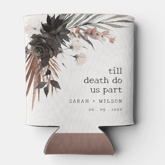 Boho rustiek Gotisch Roest Zwart Botanisch Bruilof Blikjeskoeler (Achterkant)