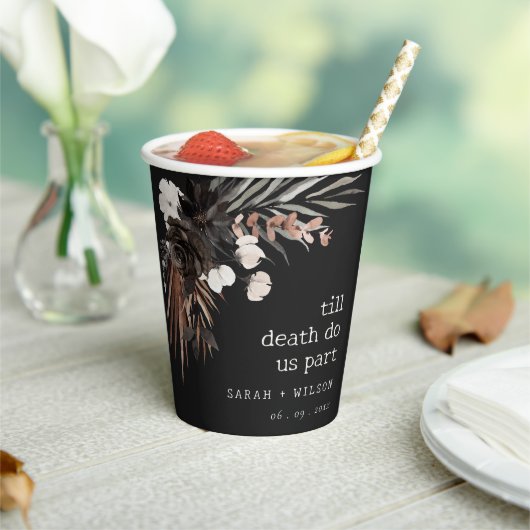 Boho rustiek Gotisch Roest Zwart Botanisch Bruilof Papieren Bekers (Insitu)