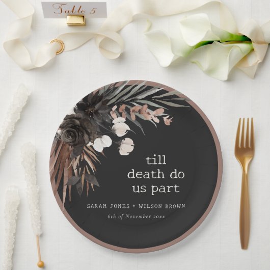 Boho rustiek Gotisch Roest Zwart Botanisch Bruilof Papieren Bordje (Huwelijk)