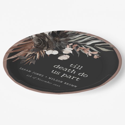 Boho rustiek Gotisch Roest Zwart Botanisch Bruilof Papieren Bordje (Gekanteld)