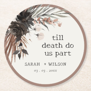 Boho rustiek Gotisch Roest Zwart Botanisch Bruilof Ronde Kartonnen Onderzetter