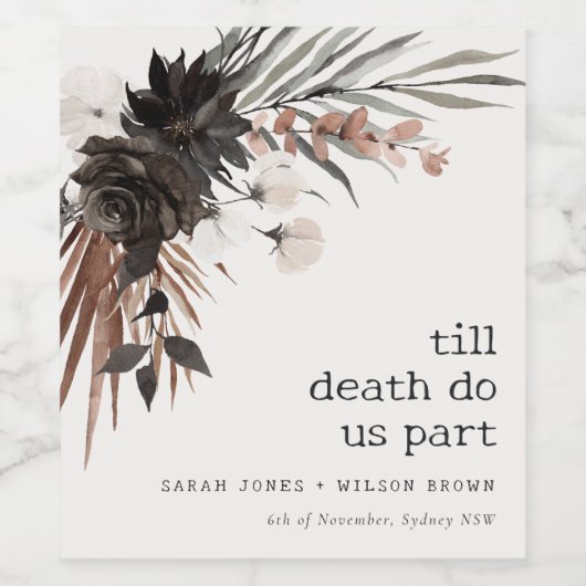 Boho rustiek Gotisch Roest Zwart Botanisch Bruilof Wijn Etiket (Enkel label)