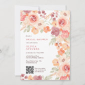 Boho rustiek herfst perzik blush qr code vrijgezel kaart (Voorkant)