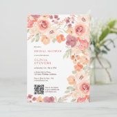 Boho rustiek herfst perzik blush qr code vrijgezel kaart (Staand voorkant)