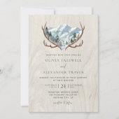 Boho Rustiek Hout Antlers Mountain Wedding Kaart (Voorkant)
