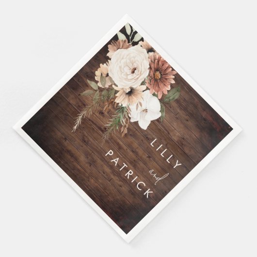 Boho rustiek hout bloemenbruiloft receptie feest servet (Hoek)