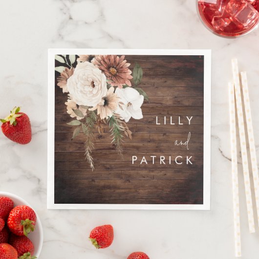 Boho rustiek hout bloemenbruiloft receptie feest servet (Insitu)