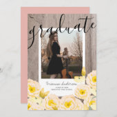 Boho Rustiek Roos Bloemen Hout Foto Afstuderen Kaart (Voorkant / Achterkant)