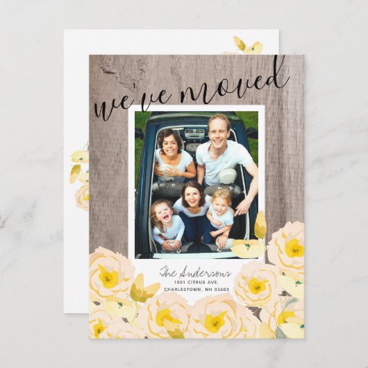 Boho Rustiek Roos Bloemenhout Foto Bewegen Aankondigingskaart (Voorkant / Achterkant)