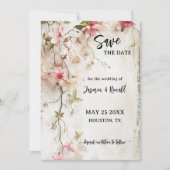 Boho Rustiek Roze Bloemen Foto Save the Date Kaart (Voorkant)