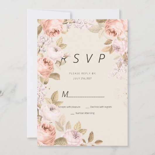 Boho rustiek roze koraal mauve ivoor floral RSVP Kaart (Voorkant)