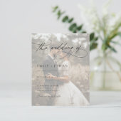 Boho rustiek script foto budget bruiloft uitnodigi (Staand voorkant)