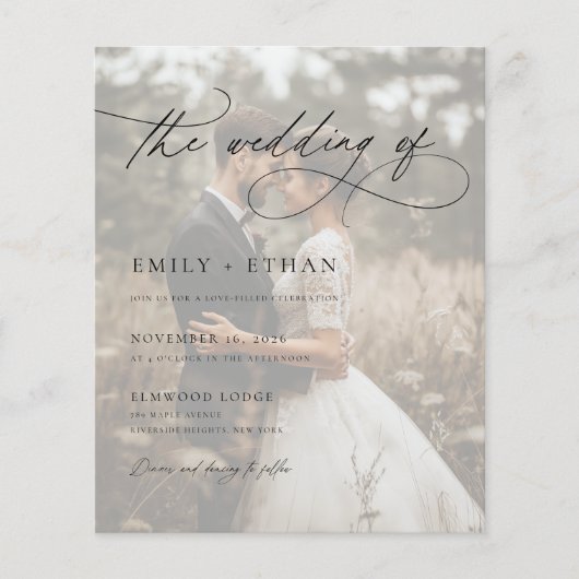 Boho rustiek script foto budget bruiloft uitnodigi (Voorkant)