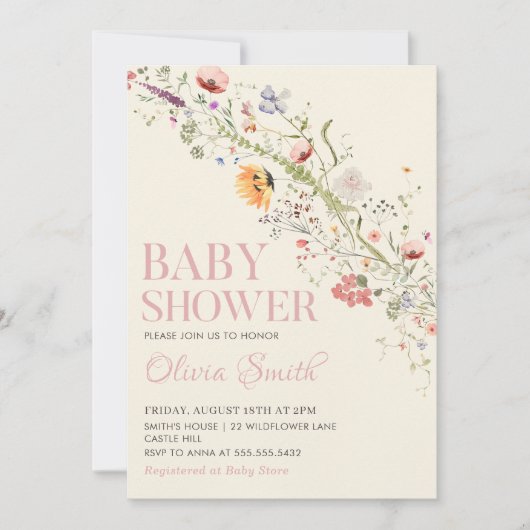 Boho rustiek Wildbloem Bloemen Baby shower Kaart (Voorkant)
