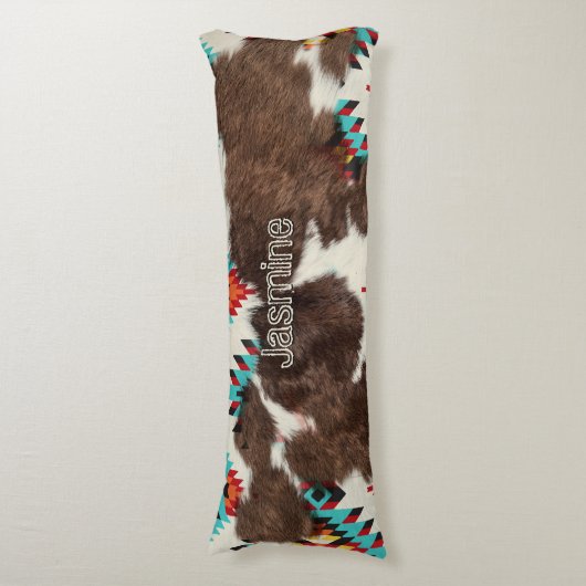 Boho rustiek Zuid-Western Koeienhuid Lichaamskussen (Voorkant Verticaal)