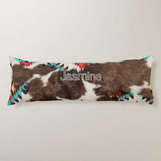 Boho rustiek Zuid-Western Koeienhuid Lichaamskussen (Voorkant)