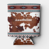 Boho rustiek Zuid-Western Koeienhuid Naam Blikjeskoeler (Voorkant)