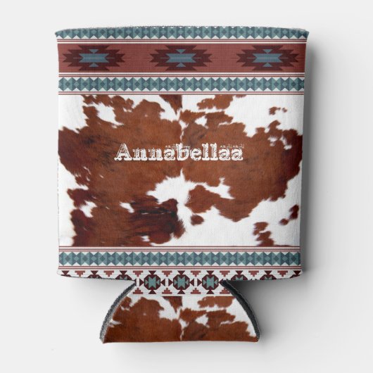 Boho rustiek Zuid-Western Koeienhuid Naam Blikjeskoeler (Voorkant)