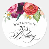 Boho Rustieke Aquarel Bloem 70e Verjaardagsfeestje Ronde Sticker (Voorkant)