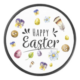 Boho rustieke aquarel kleurrijke Happy Easter Hockey Puck