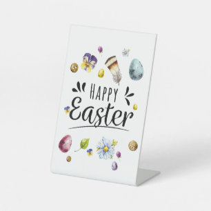 Boho rustieke aquarel kleurrijke Happy Easter Reclamebord Met Voetstuk
