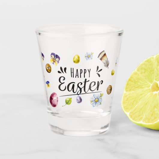 Boho rustieke aquarel kleurrijke Happy Easter Shot Glas (Voorkant)