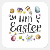 Boho rustieke aquarel kleurrijke Happy Easter Vierkante Sticker (Voorkant)