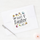 Boho rustieke aquarel kleurrijke Happy Easter Vierkante Sticker (Envelop)