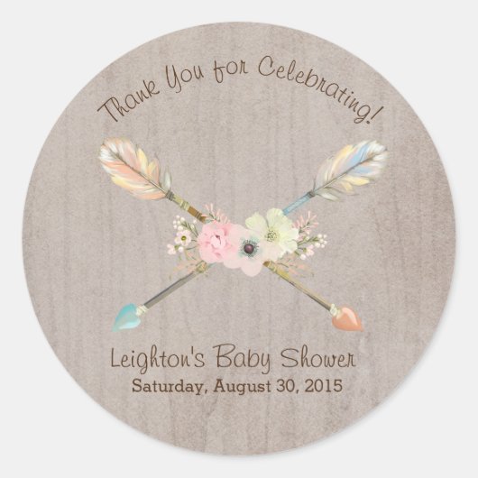 Boho rustieke Baby of Vrijgezellenfeest Favor Stic Ronde Sticker (Voorkant)