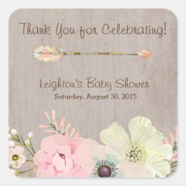 Boho rustieke Baby of Vrijgezellenfeest Favor Stic Vierkante Sticker