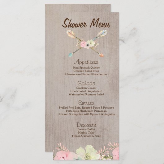 Boho Rustieke Baby of Vrijgezellenfeest, Wedding M Menu (Voorkant / Achterkant)