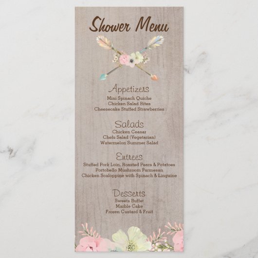 Boho Rustieke Baby of Vrijgezellenfeest, Wedding M Menu (Voorkant)